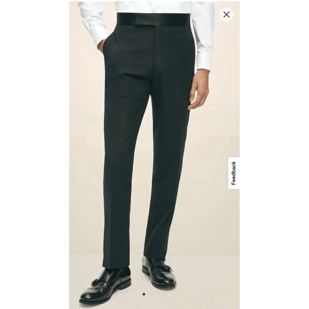 Brooks Brothers 1818 Madison Men's Dress Pants Wool Black 38x28 Tuxedo Party